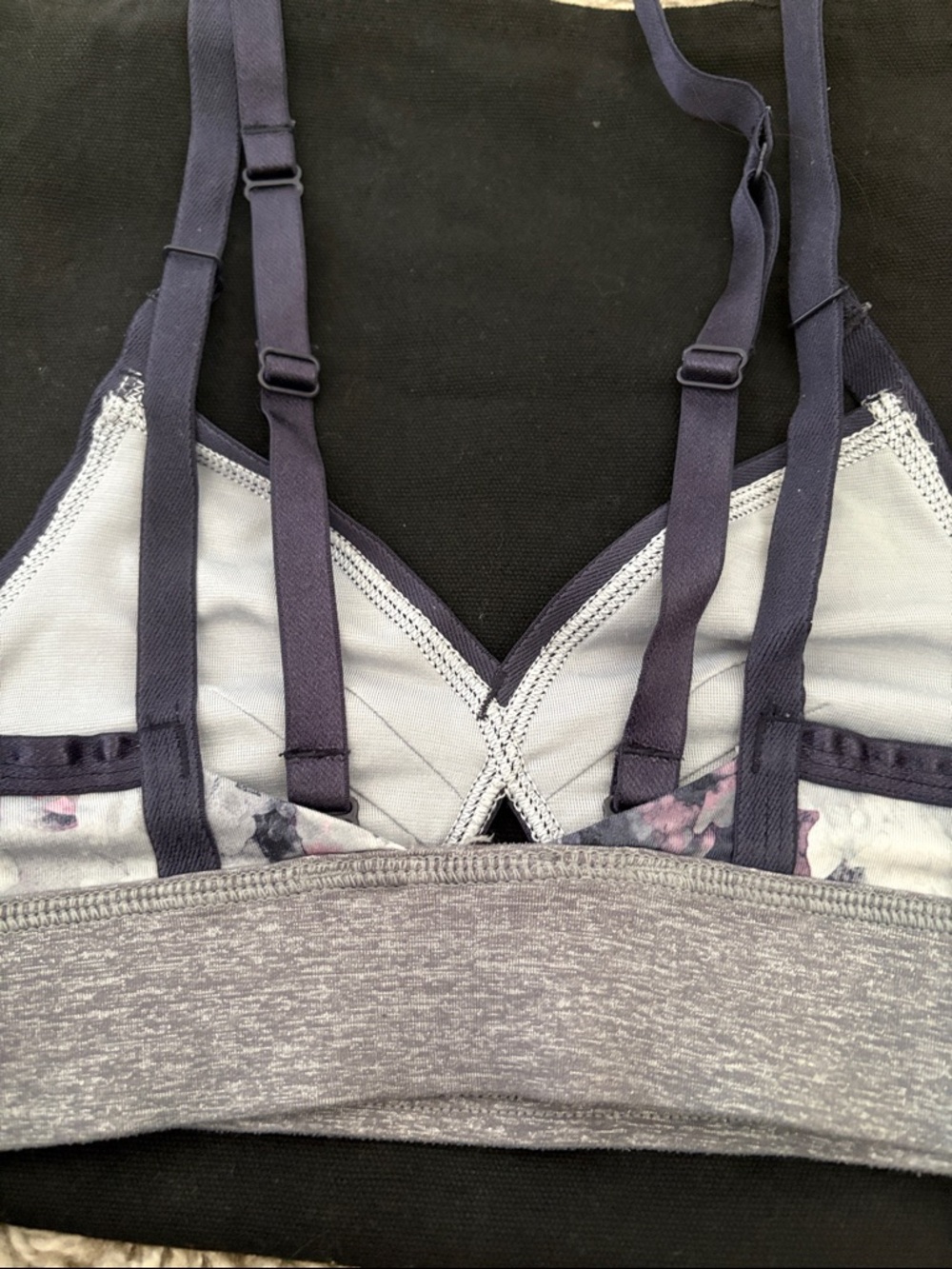 lululemon athletica Heather Gray & Navy Strappy Sports Bra